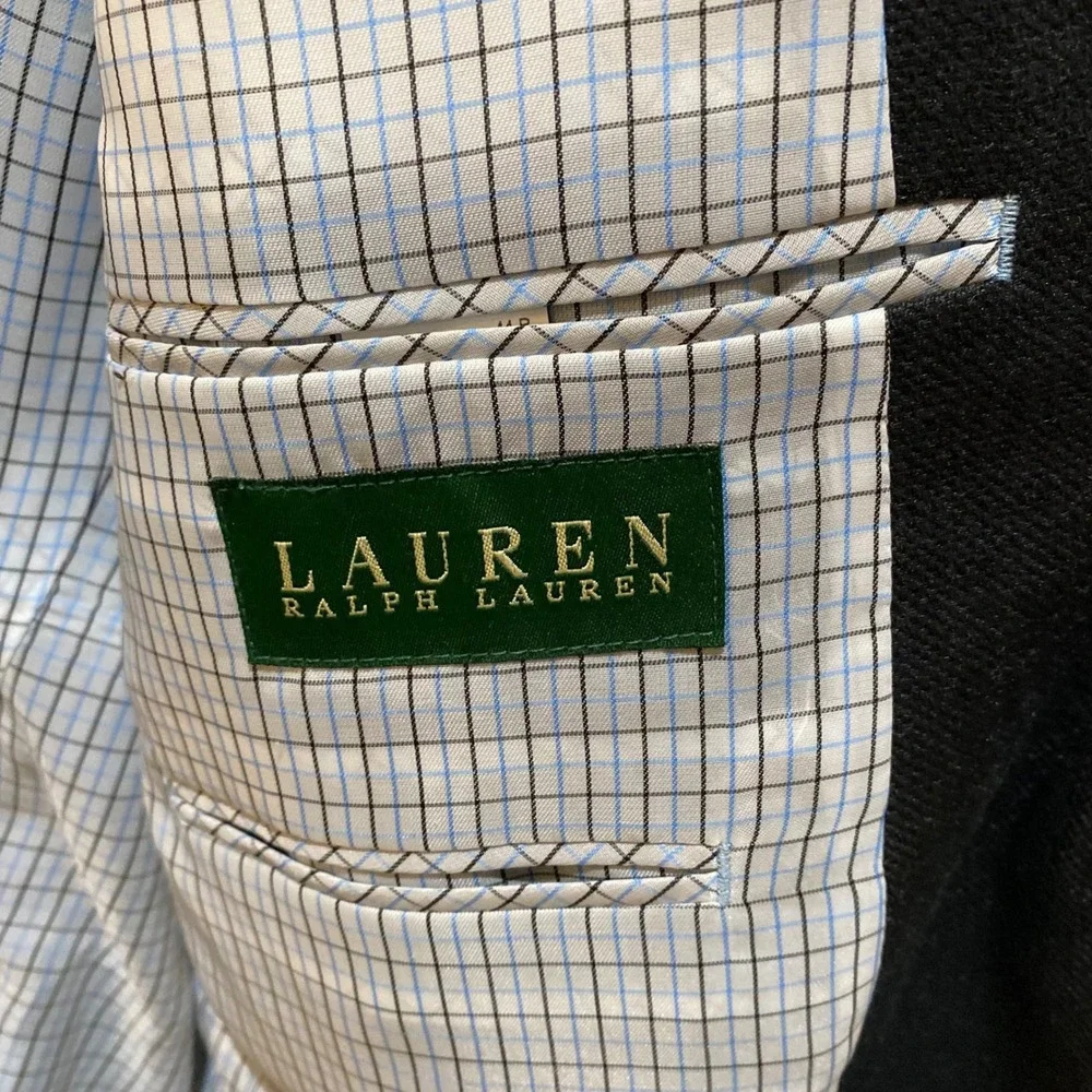 Lauren Ralph Lauren Mens 44R Blazer Jacket Charcoal Black Linen Blend 2-Button